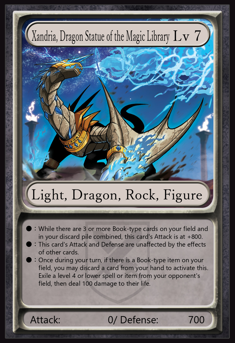 'Xandria, Dragon Statue of the Magic Library', level 7 Unit Card